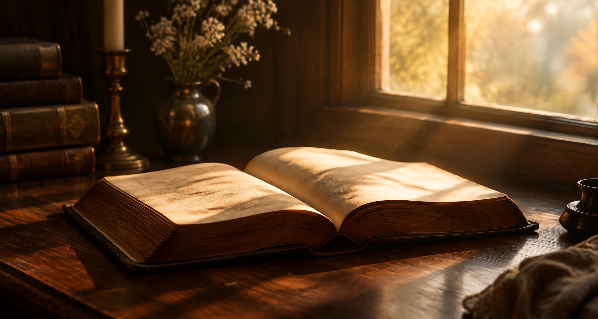 An open book in warm morning light